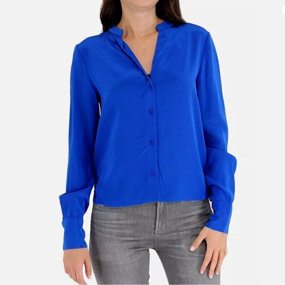 Diane Von Furstenberg Cobalt Blue Long Sleeve V-Neck Blouse Size 14